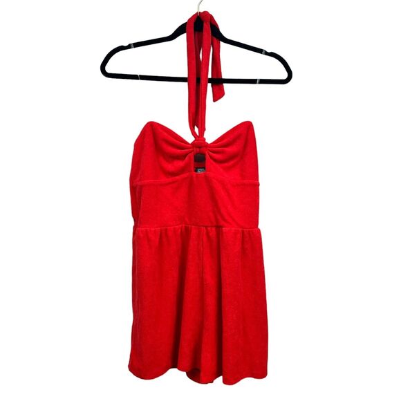 Wild Fable Womens Halter Romper Tie Neck Stretch Terry Cloth Red Size S - Picture 2 of 7